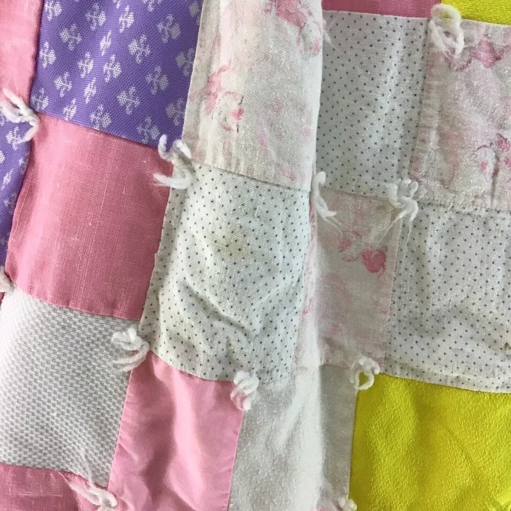 Vintage Baby Blanket Quilt‎ Throw Pink Bunnies Kittens 51